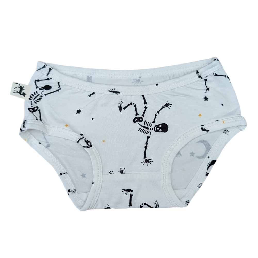 🇨🇦 Bambi & Birdie Playful Skeleton Print Kids Girl Toddler Underwear - White